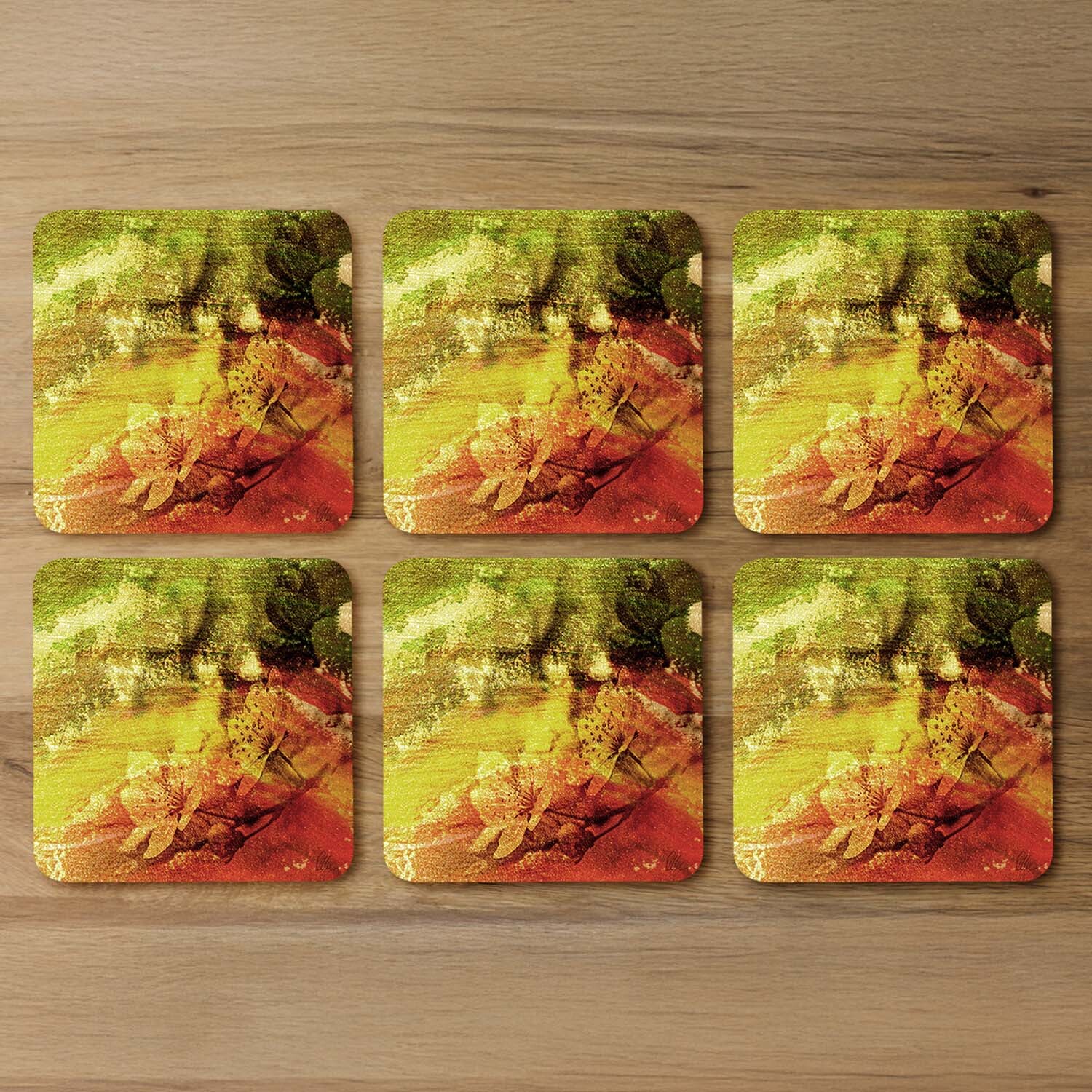 Rustic Flowers Coaster - Yellow