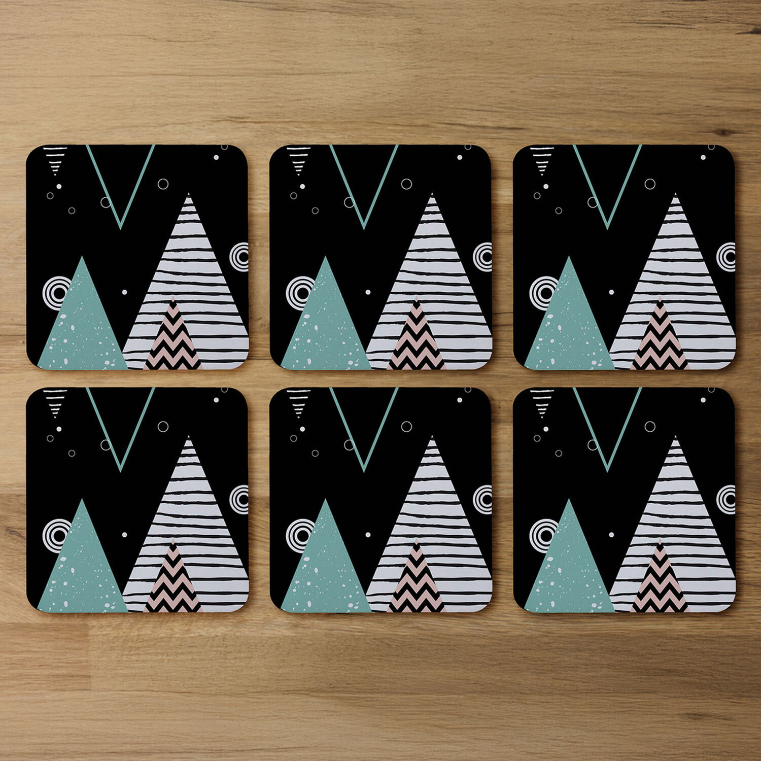 Triangles Circles  Zig Zag Patterns Coaster - Green