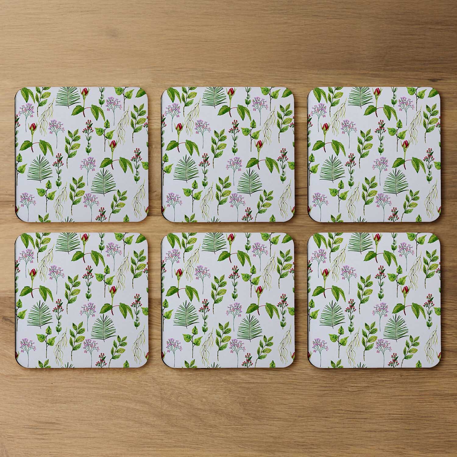 Selection Of Leaves  Flowers Coaster - Green