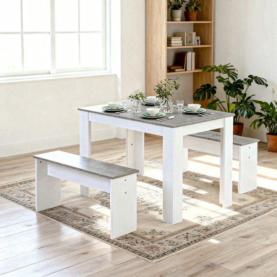 Dining Table Set with 2 Benches
