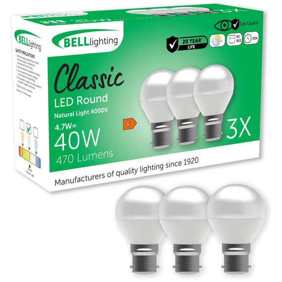 B22 Bayonet Dimmable LED Golf Ball Light Bulbs Natural White 4.7 W