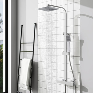 Exposed Brass Thermostatic Bar Mixer Shower Kit with Handheld and Rainfall Head