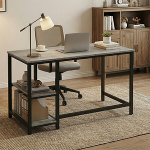 Office Desk, Computer Desk, Industrial Table, Greige and Black