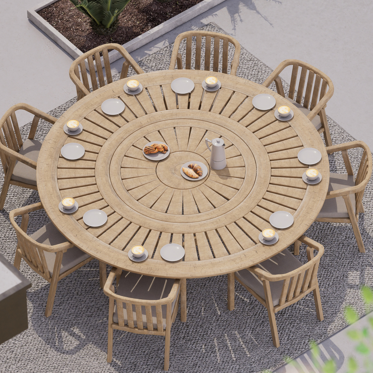 Maris 8-seater Round Dining Table With Wooden Lazy Susan 1800 Mm - Beige