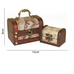 Set of 2 Map Design Treasure Chest Trinket Boxes Decorative