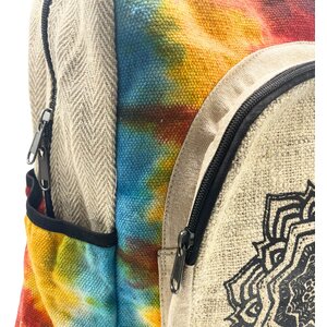 Tiedye Hemp Large Backpack with Mandala Design - Spacious  Durable