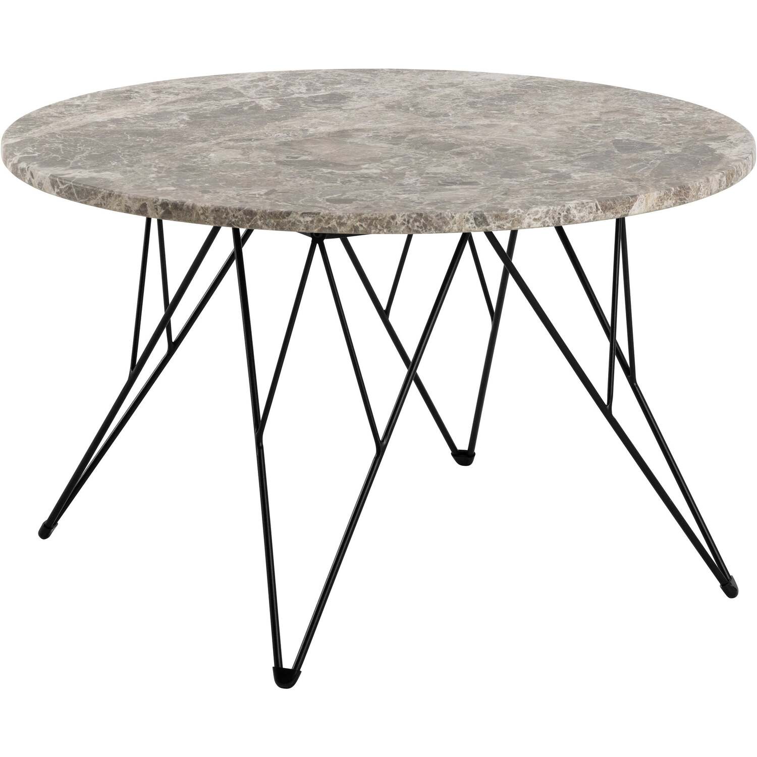 Toulouse Round Coffee Table - Grey Marble-Effect MDF Top, Black Steel Hairpin Base - Grey