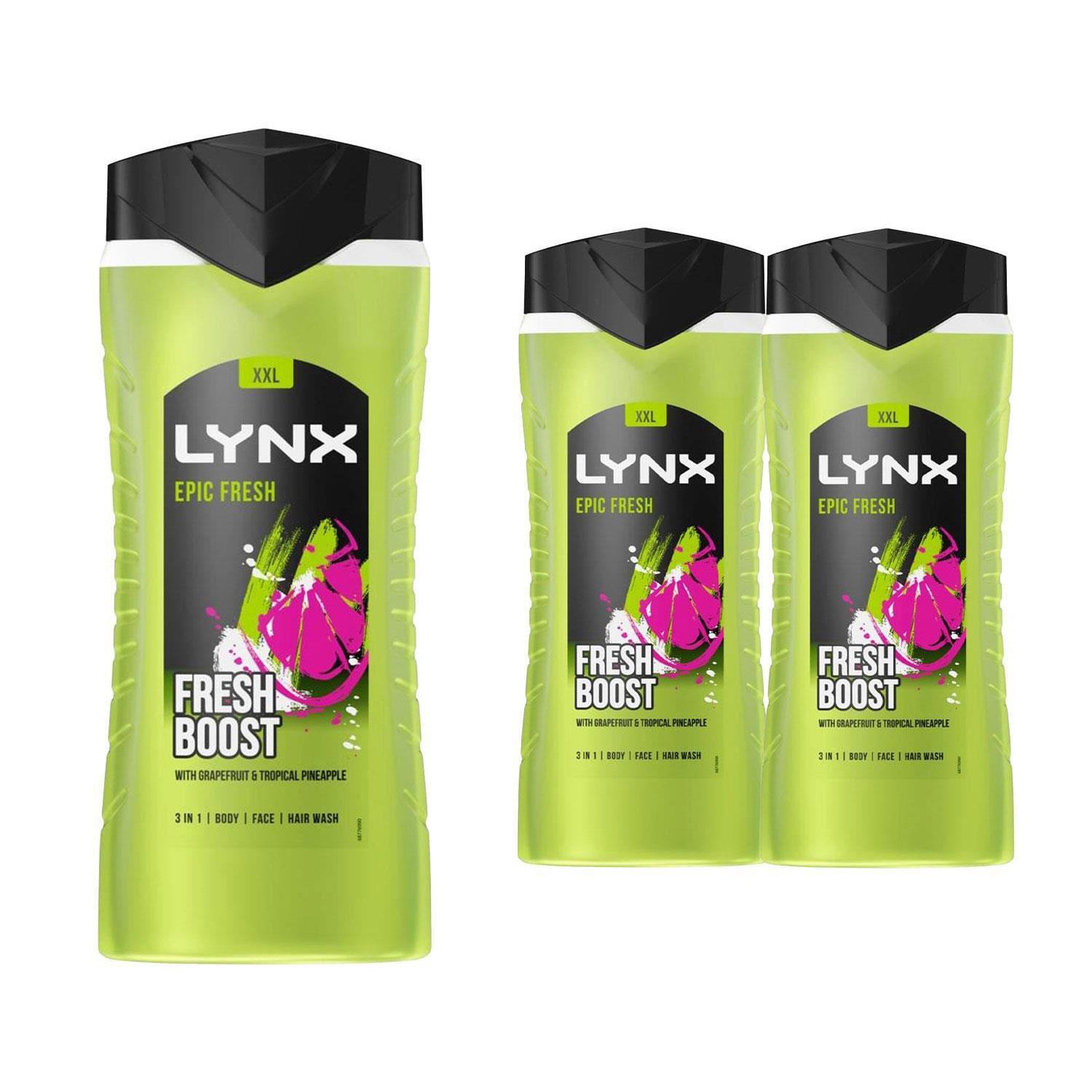 Lynx Mens Epic Fresh Shower Gel Grapefruit & Tropical Pineapple Scent 500ml, 3 Pack - NA Silk - One Size - Image 2