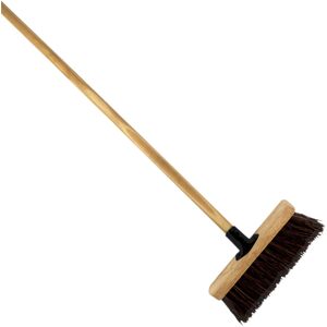 10-Inch Bassine Broom with Wooden Handle - Heavy-Duty Outdoor Sweeper
