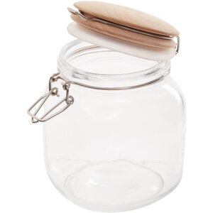 Luca Square 1050ml Glass Jar With Wooden Lid