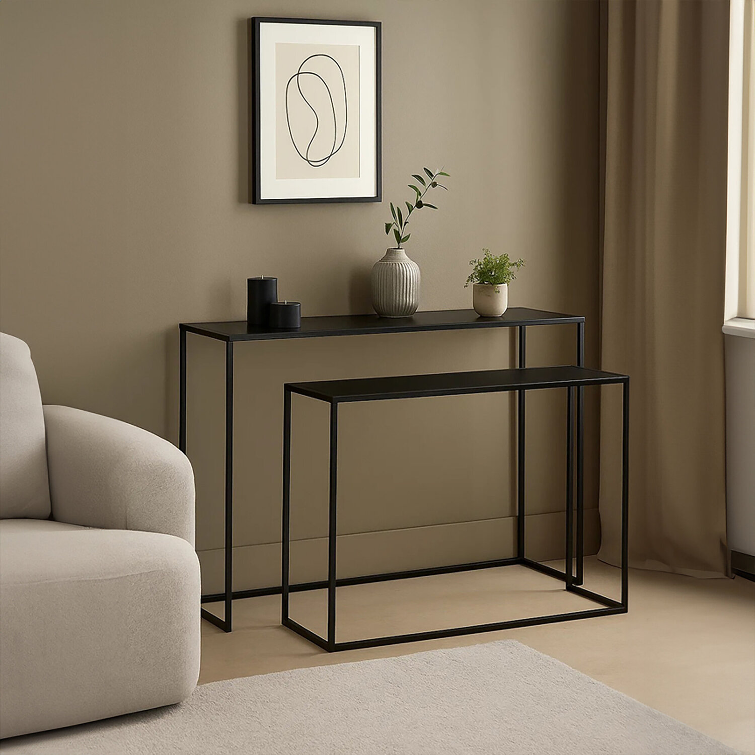 Avento Set Of Two Black Console Tables - Black