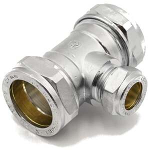 PrimaPlus Chrome Compression Reduced Tee 28 x 28 x 15mm - 24053820 - Premium Brass Fitting for Water