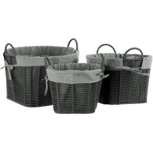 Set Of Three Lida Grey Round Storage Baskets