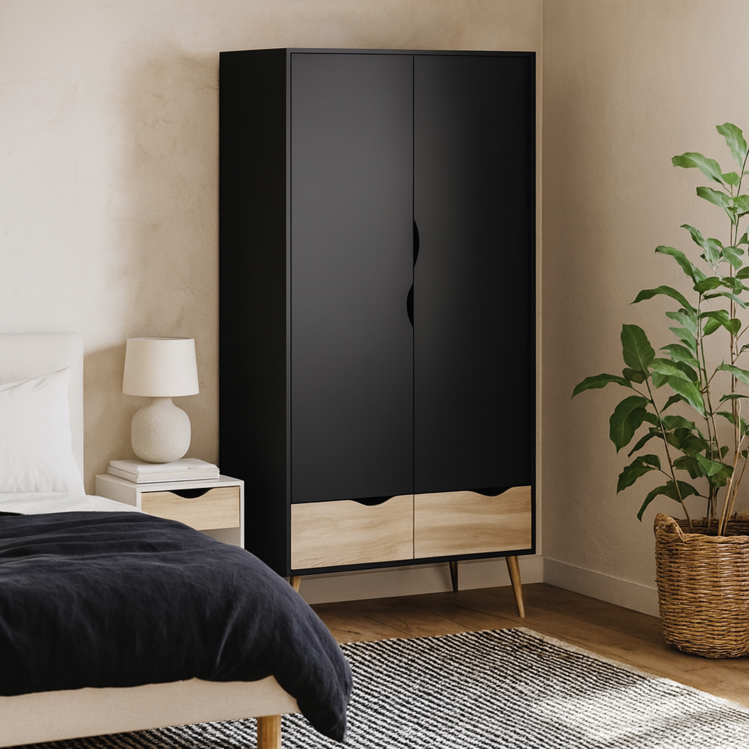 Sapporo 2 Door 2 Drawer Wardrobe Matt Natural - White and Natural