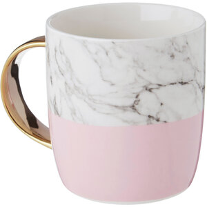 Frosted Deco Marble Effect and Pink Monogram Mug, F