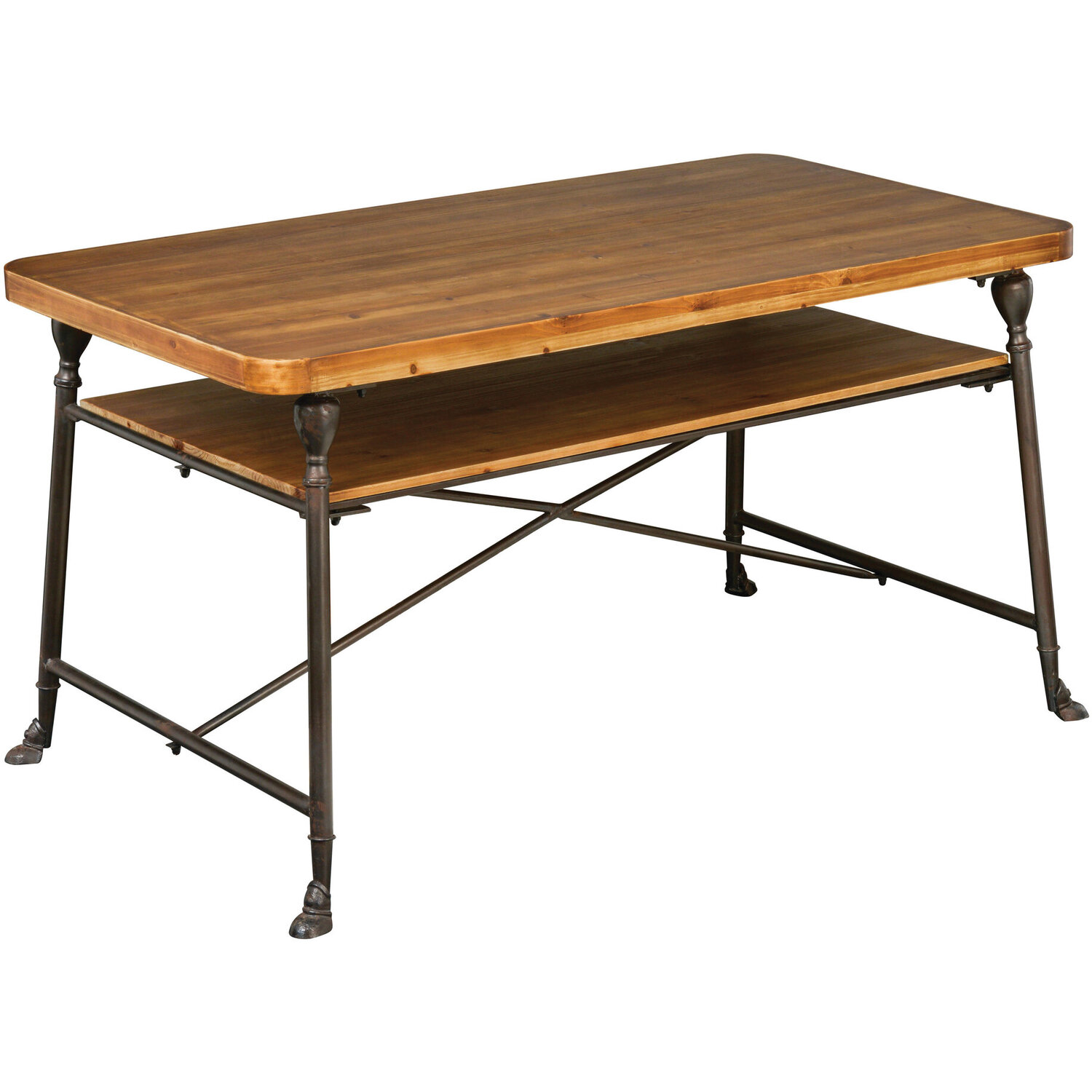 Foundry Fir Wood Dining Table with Shelf - Natural