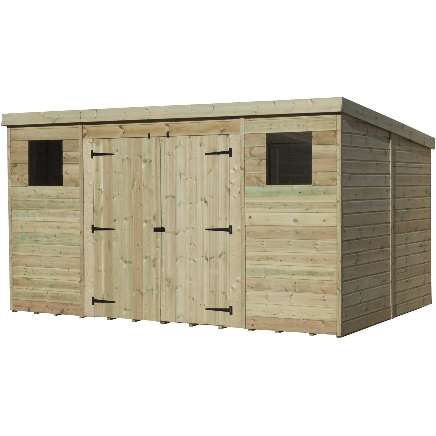 Empire 5000 12x8 Pent Garden Shed with a Central Double Door & 2 Windows - Green