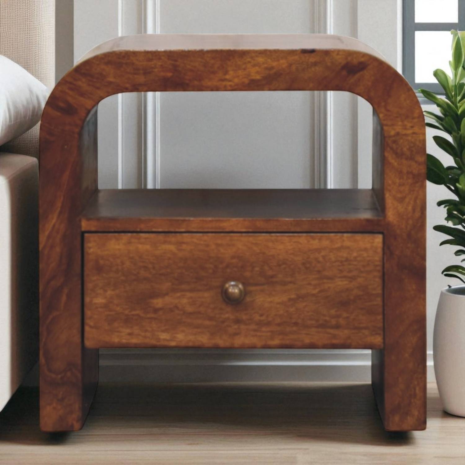 Artisan Furniture Solid Wood Darcy Chestnut Nightstand With Drawer And Open Shelf - Chestnut Finish