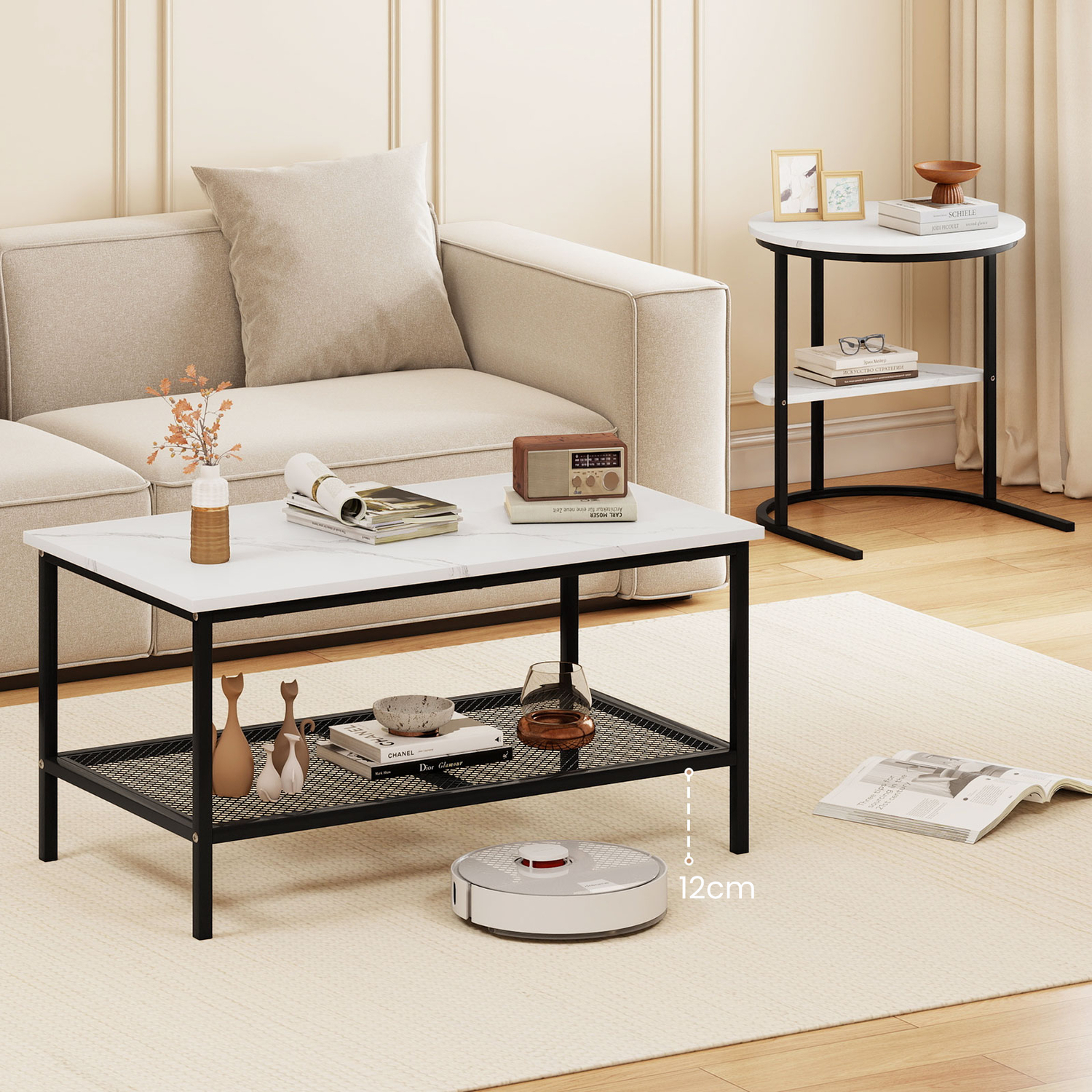 Nesting Faux Marble Coffee Table - White