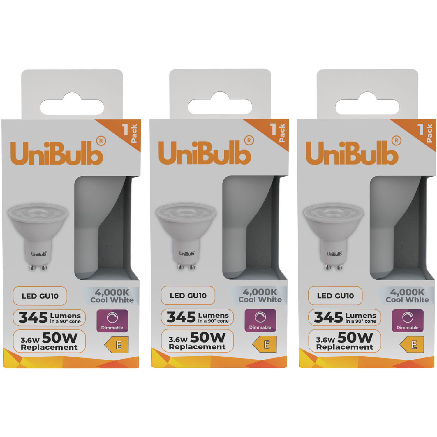 UniBulb LED GU10 345lm 3.6W (Replaces 50W) 4000K (Cool White) Downlight Light Bulb - Cool White