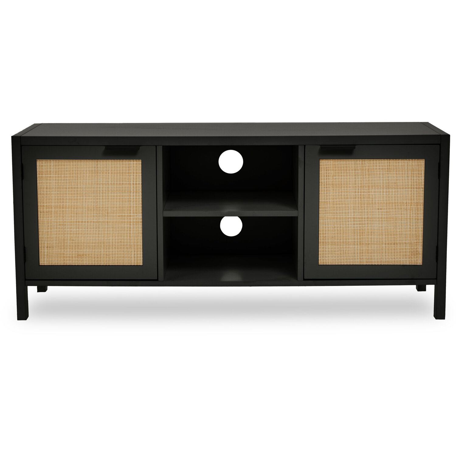 Sherman Black Wood and Rattan Media Unit - Black