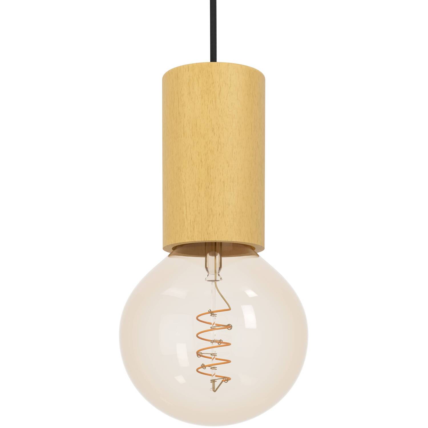 Eglo Pozueta 1 Pendant Light Steel Wood E27 Fitting - Black Brown