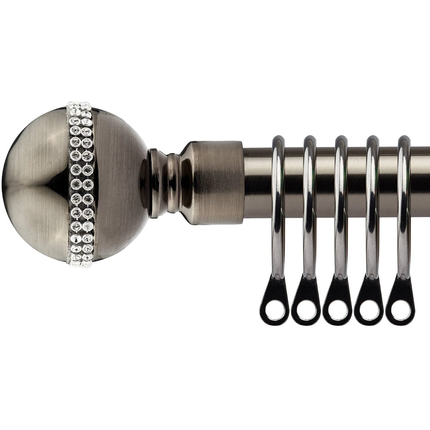 16-19mm Bejeweled Extendable Durable Metal Curtain Pole Set - Black / 120cm