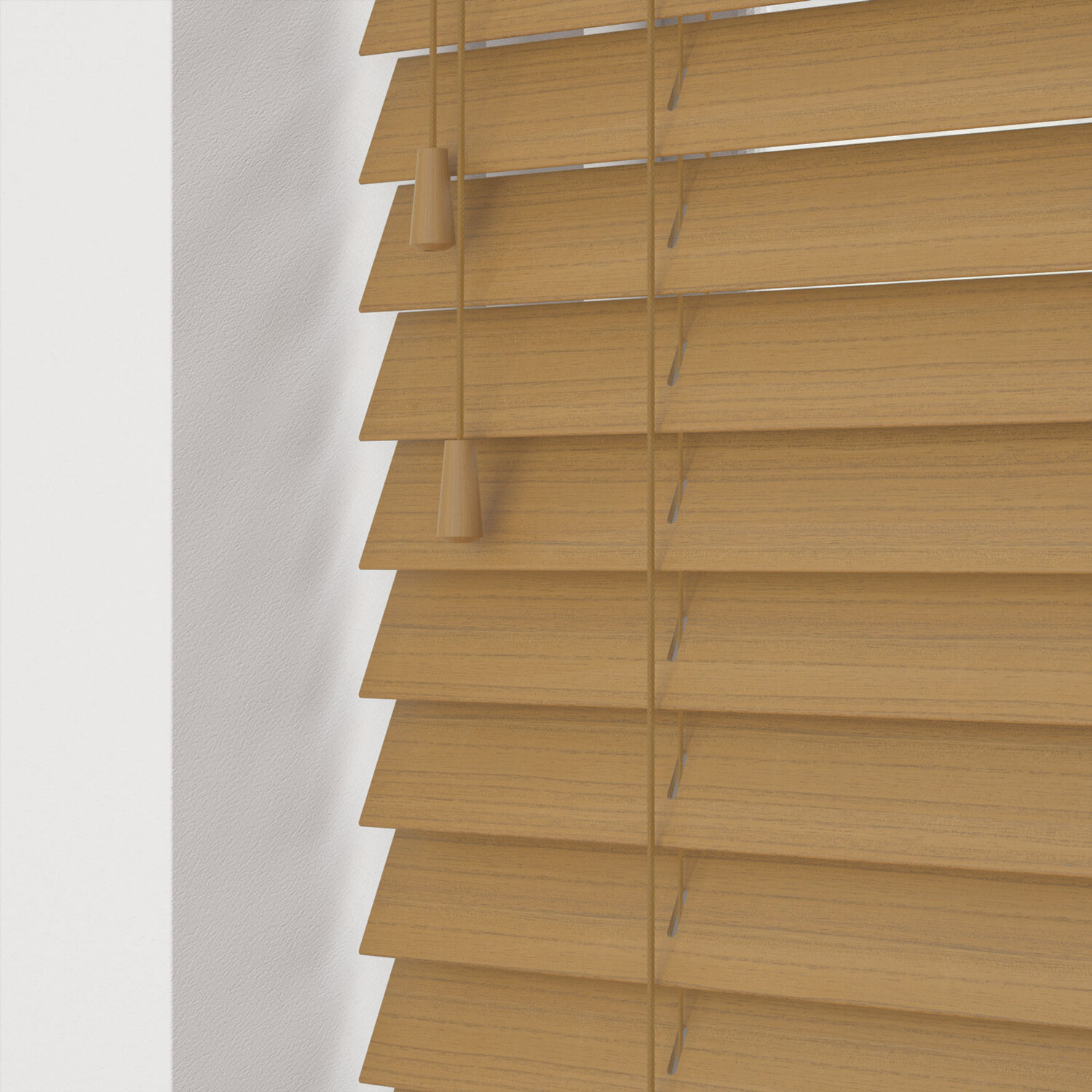 Fine Grain Faux Wood Venetian Blinds with Strings - Sahara Oak / 120cm