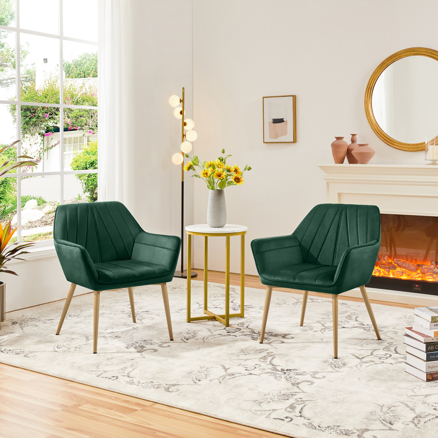 Velvet Tufted Accent Chair with Metal Legs - Green