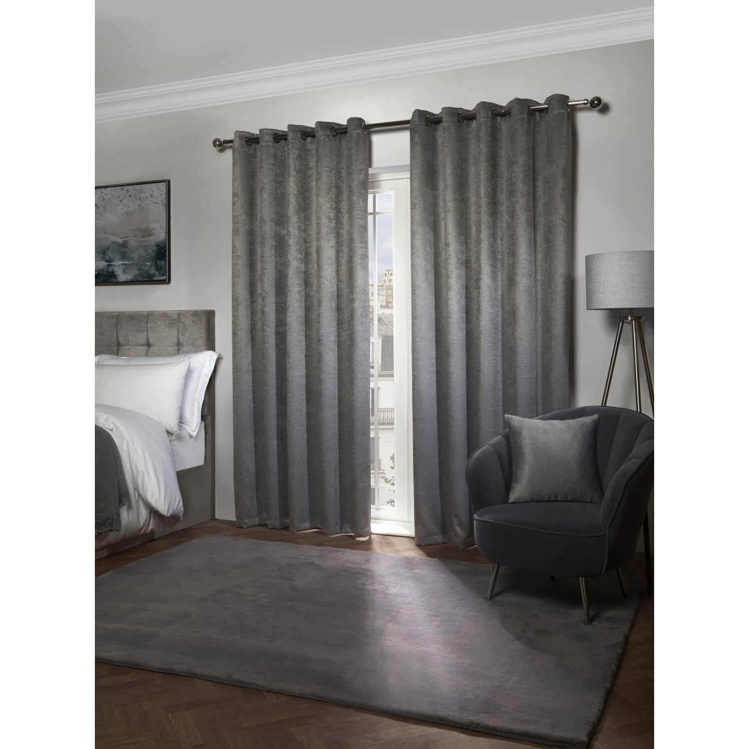 Metro Thermal Blackout Eyelet Curtains - Silver / 116cm / 137cm