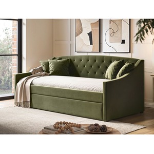 Aurora Daybed with Trundle Khaki Green Velvet