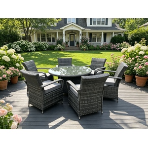 Rattan Garden Dining Set 6 Chairs Round Table