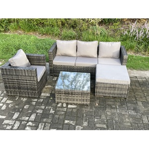 Lounge Rattan Sofa Set + Tables + Stool Patio 5 Seater