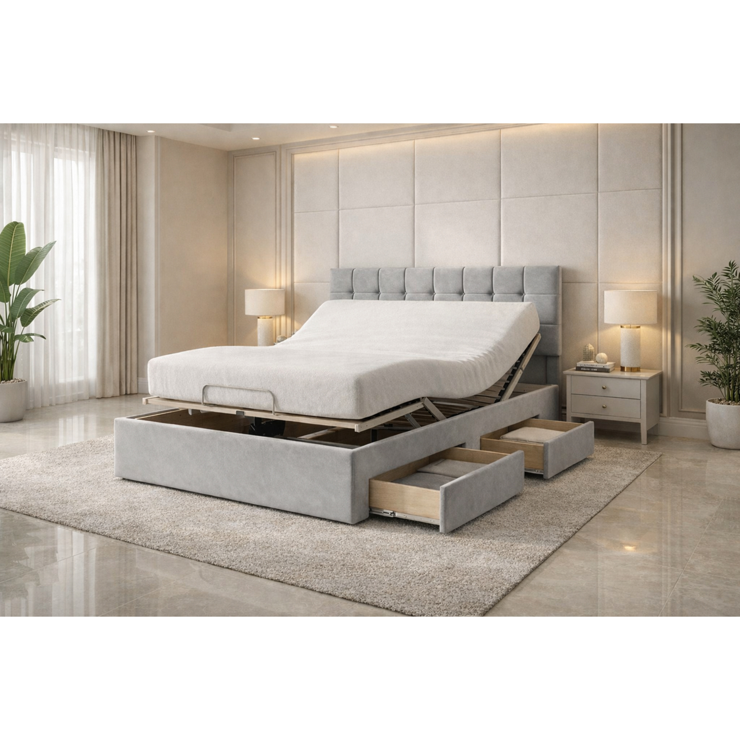 Paradise Beds Ltd Sapphire Adjustable Mobility Bed With Mattress And Headboard - Silver / Double