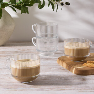 Pack of 4 Ribbed Stackable Glass Mugs