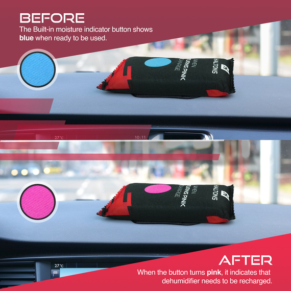 HALTONS 350g Reusable Car Dehumidifier Bag - Indicator, Anti-Slip, 2-Pack