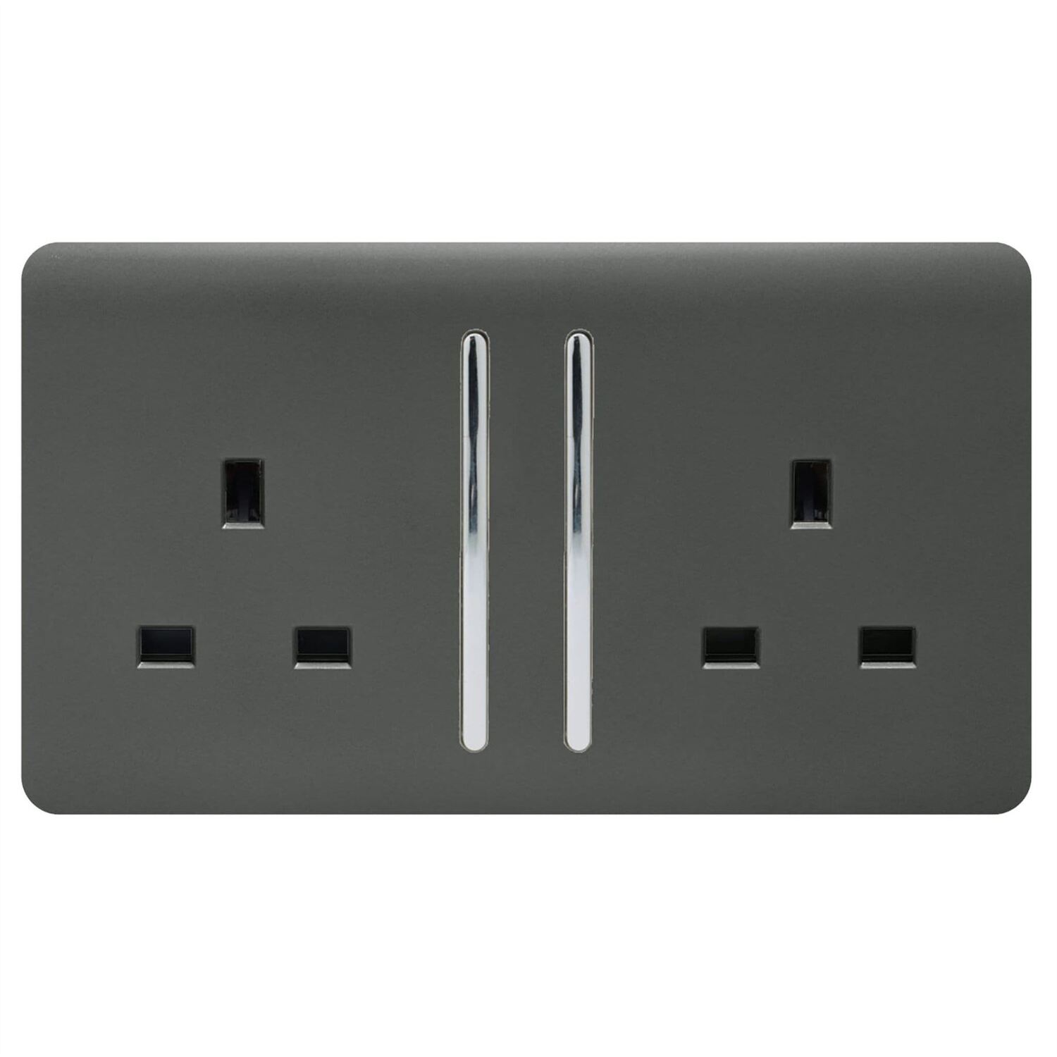 Trendi Switch Grey 2 Gang Long Switched Plug Socket In Charcoal - Image 6