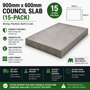 900mm x 600mm Council Slab (15-Pack) - Durable Utility Concrete Paving Slabs