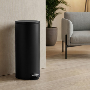 SONGMICS Kitchen Bin, Round Trash Bin with 15 Trash Bags, Metal Pedal