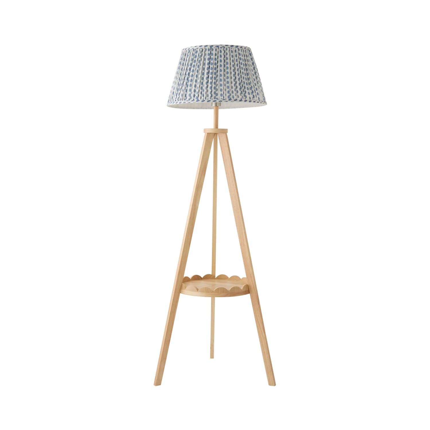 Valuelights Unisex Blue Morrigan Ditsy Floral Shade Scallop Wooden Tripod Floor Lamp W/ Bulb In - Image 3