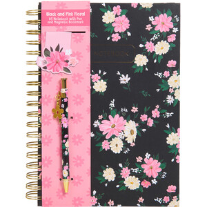 Black and Pink Floral B5 Notebook Set