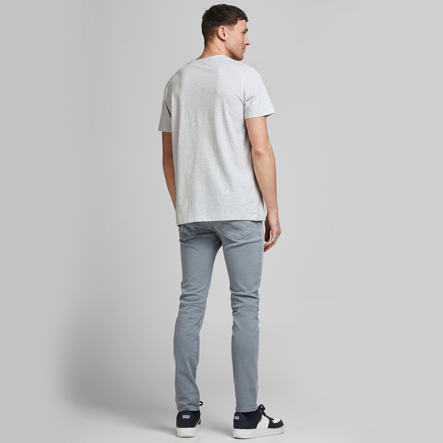 Jack & Jones Men's Grey Cotton Crew Neck Logo T-Shirt Regular Fit, | Size: Small - Image 3