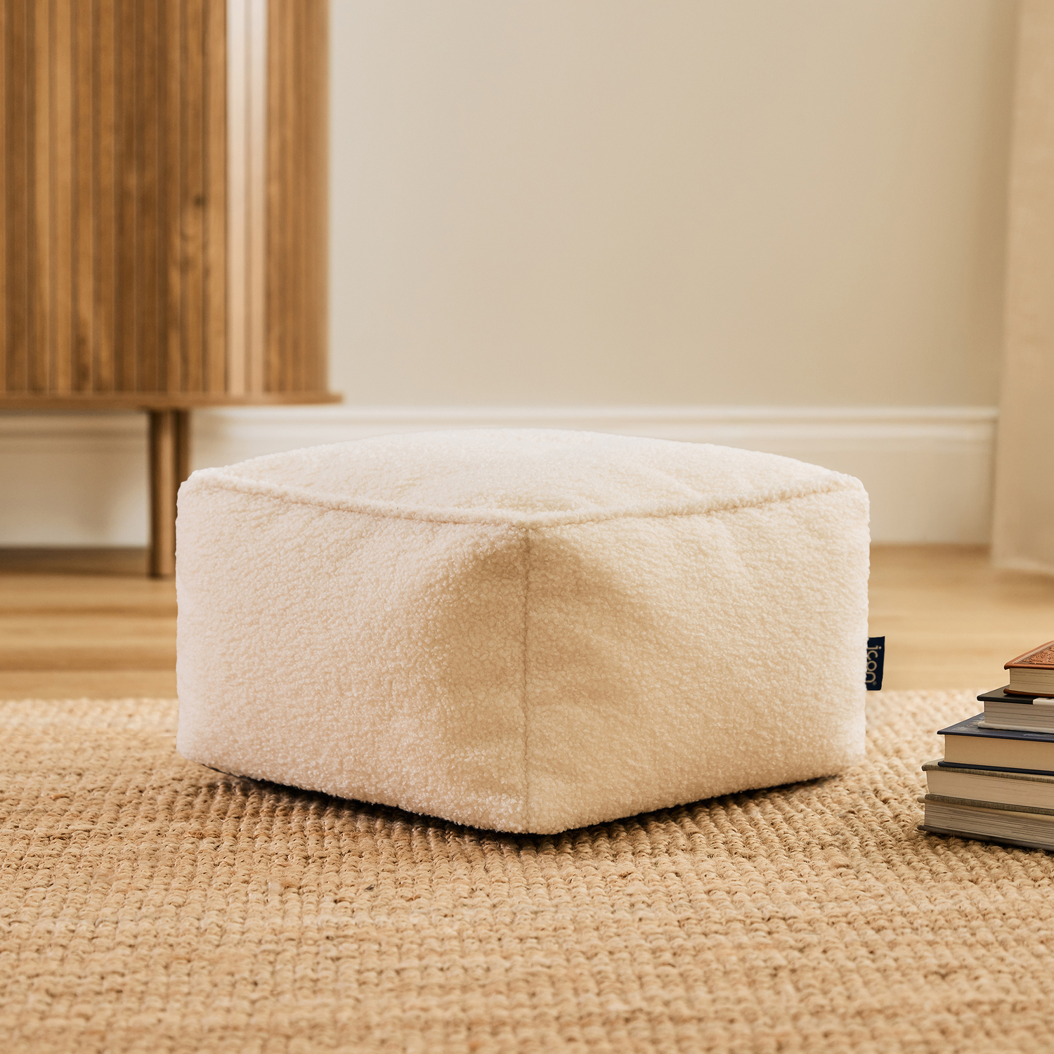 Icon Amara Boucle Square Footstool Bean Bag, Cream - Cream