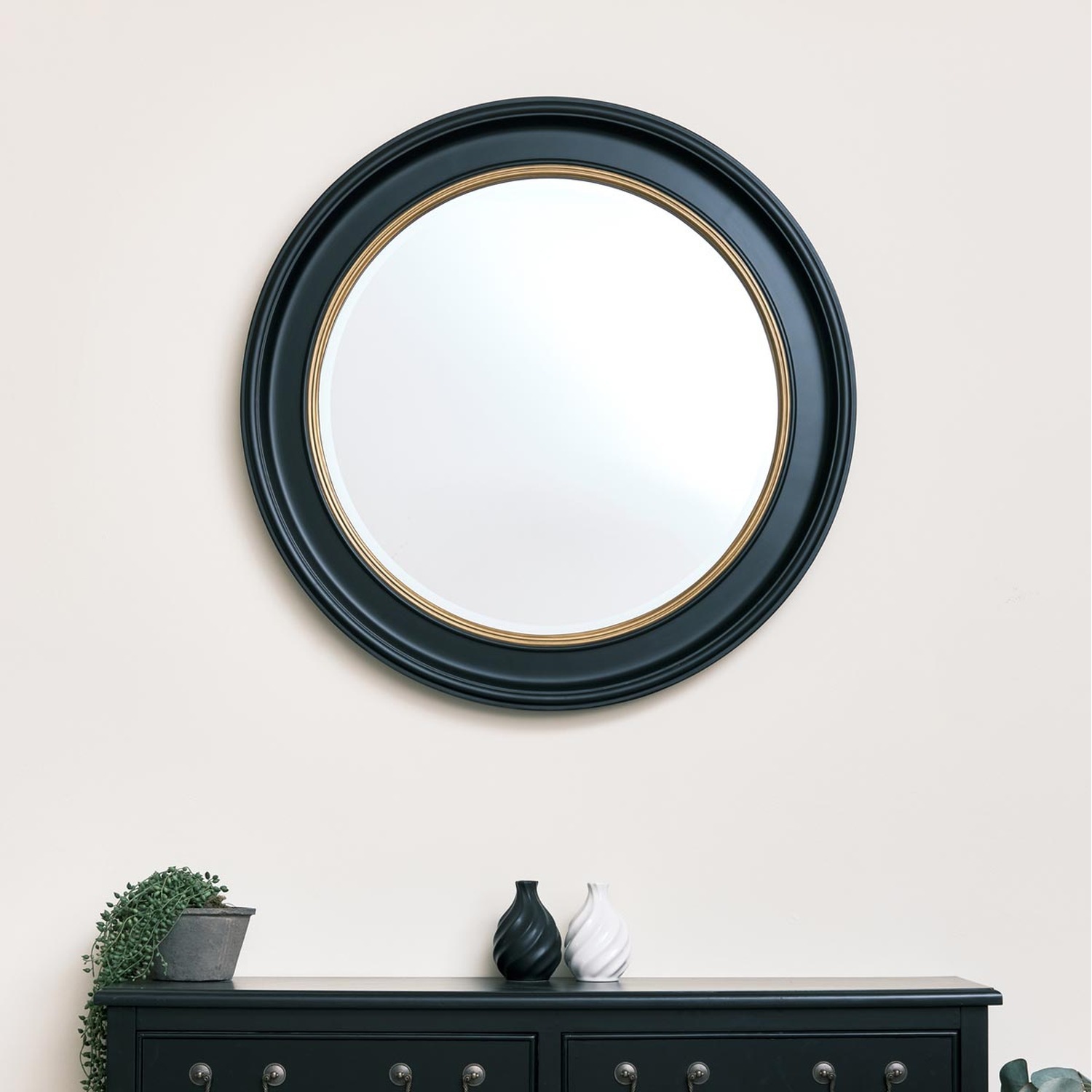 Image of Round Wall Mounted Mirror - Black&hellip;