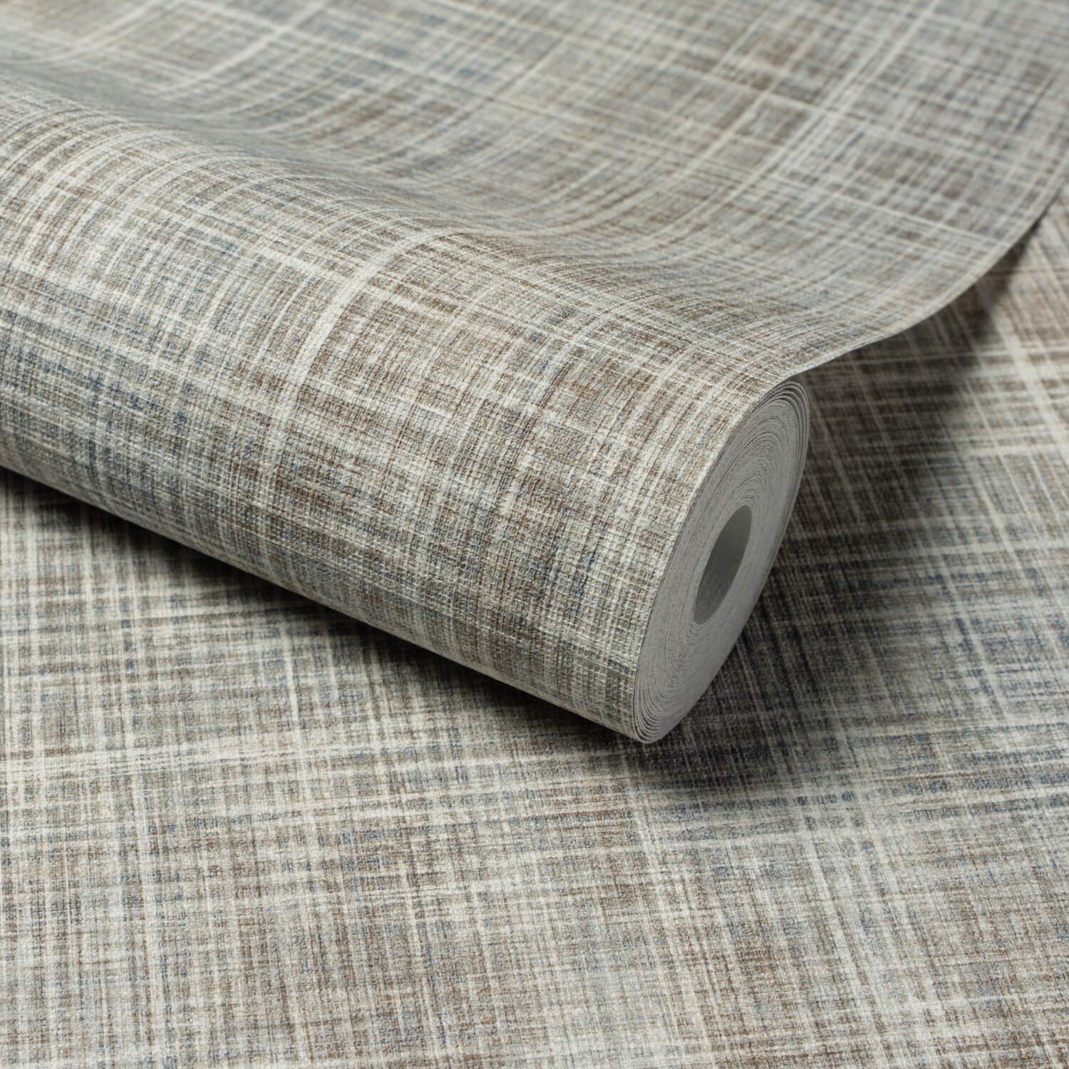 Grandeco Brushed Check Fabric Effect Textured Wallpaper - Blue