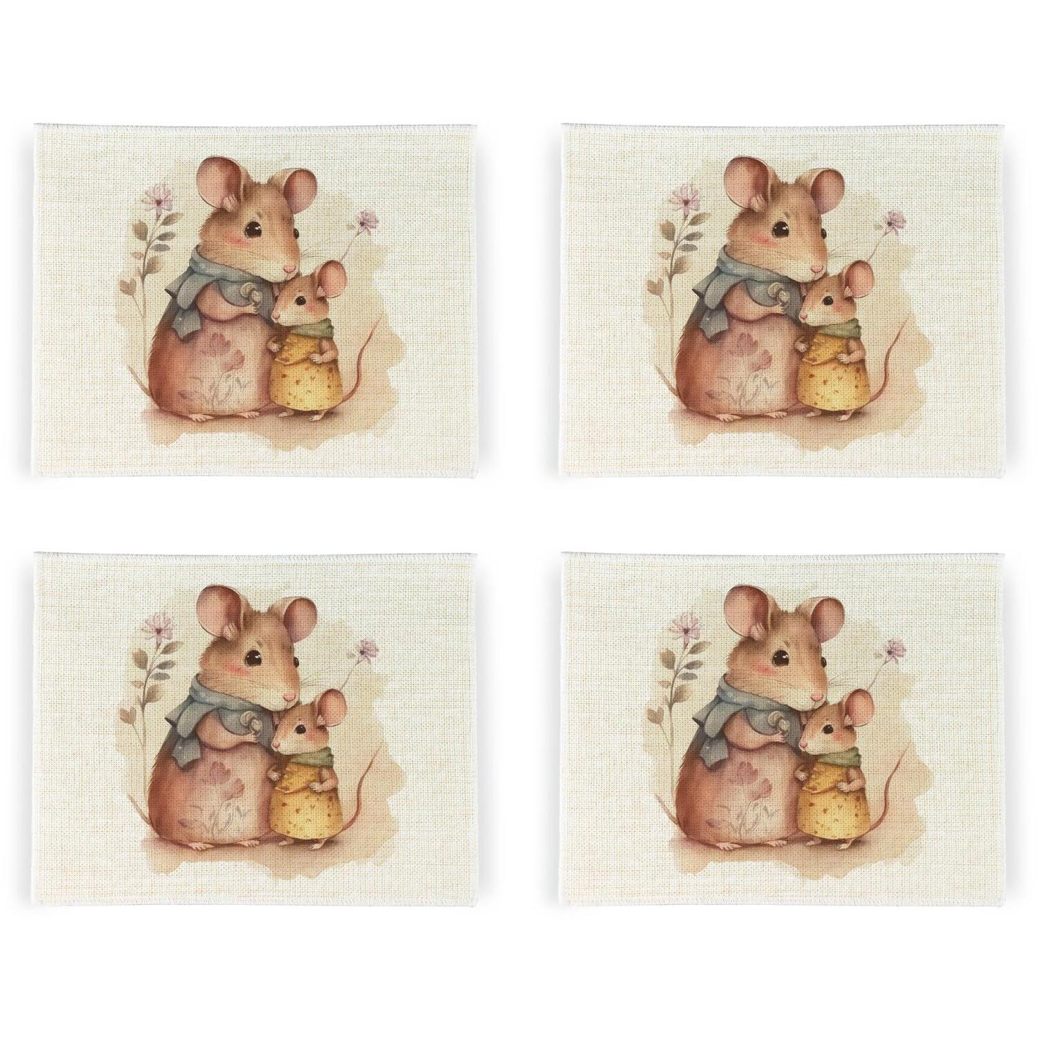 Image of Cute Mouse Linen Placemats - Set&hellip;