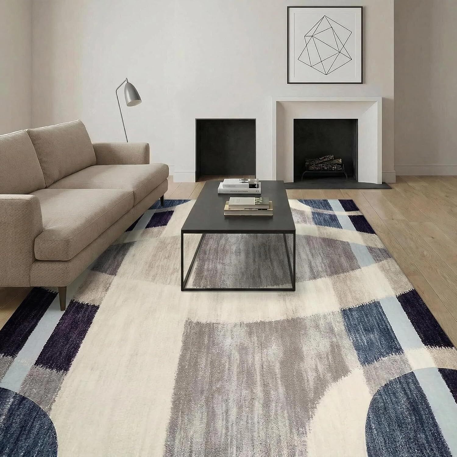 MCC Direct Short Pile Rectangular Arch Pattern Rug Indoor Carpet 6 sizes in Blue | Size: 140 cm x 200 cm