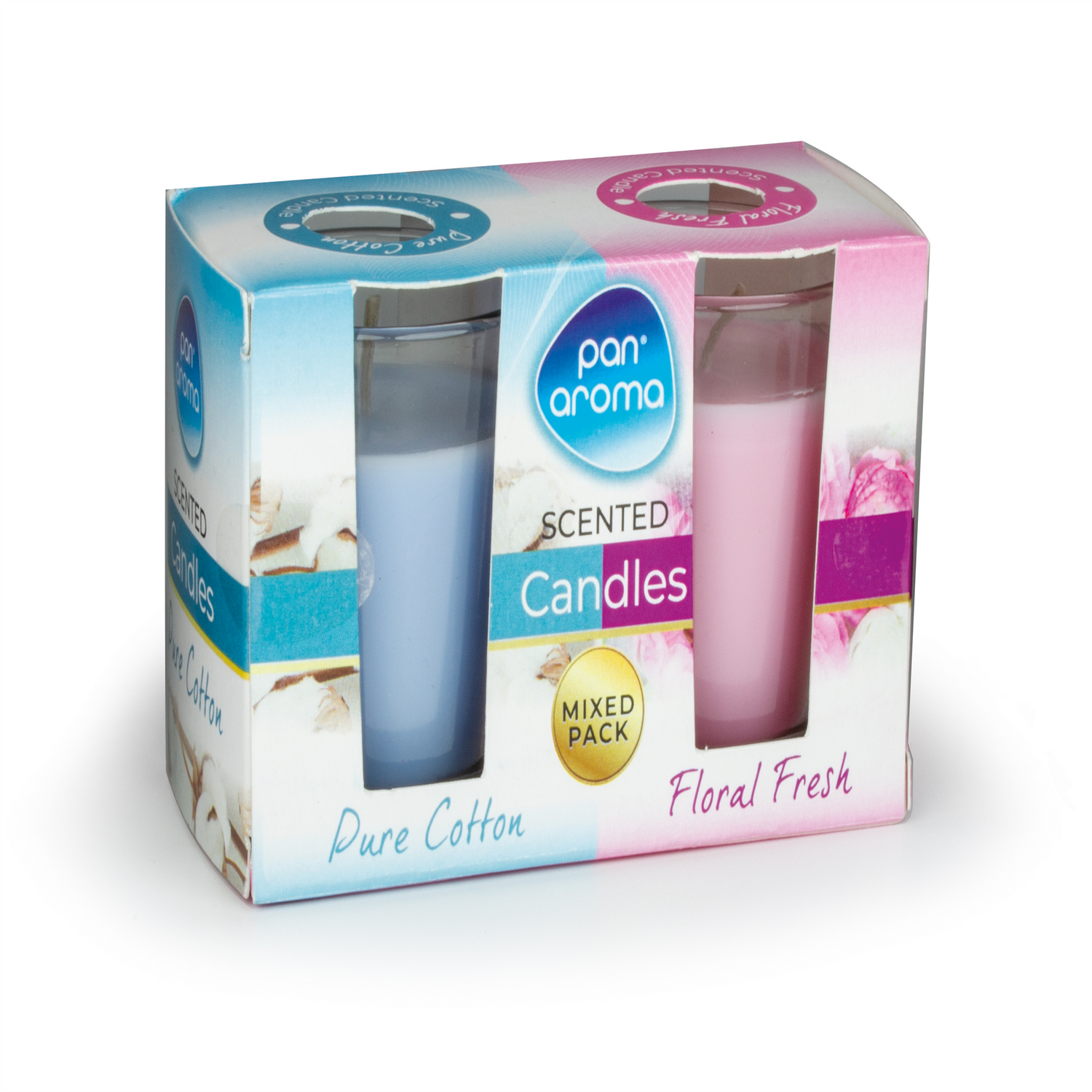 Pack of 2 Floral Fresh and Pure Cotton Scented Glass Candles - Multi