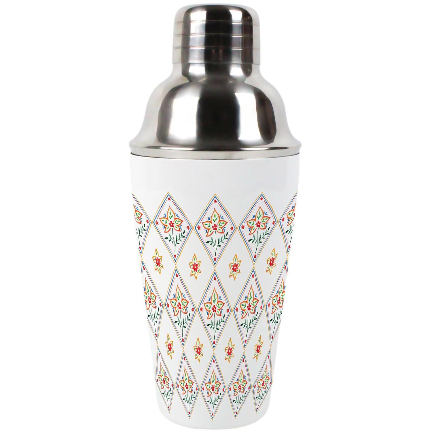 Purely Home Stainless Steel Cocktail Shaker & Strainer 550Ml - Floral Diamonds - Multicoloured