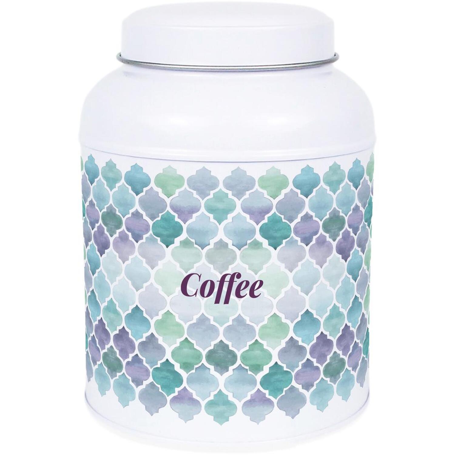 Purely Home Arabesque Tile Coffee Canister - Small Domed Lid Kitchen Storage Tin - Coffee